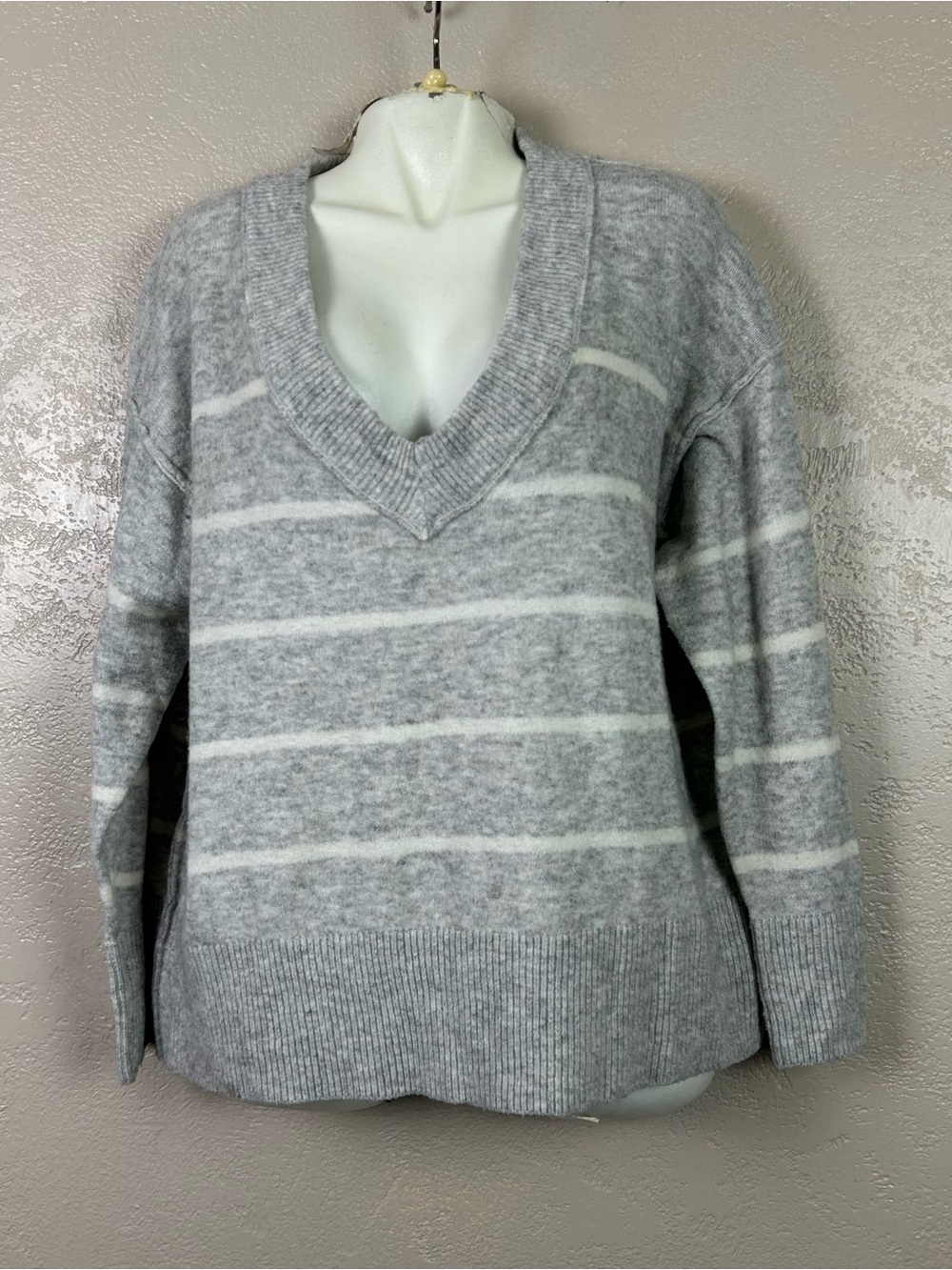 Choose 5 for $30 Jessica Simpson Gray & White Striped V-Neck Sweater